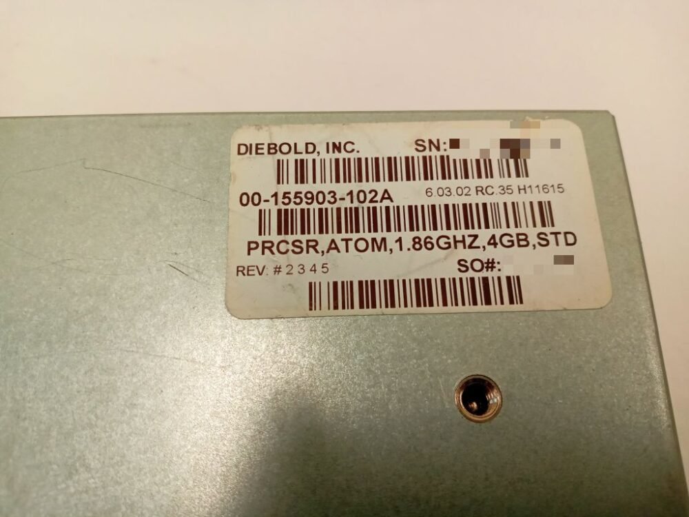Diebold PRCSR,ATOM,1.86GHZ,4GB,STD PN: 00-155903-102A, 155903102A