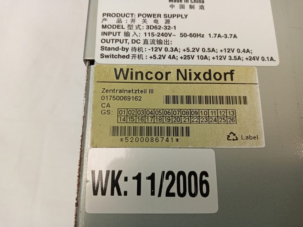 Wincor Nixdorf POWER SUPPLY III PN: 01750069162, 1750069162