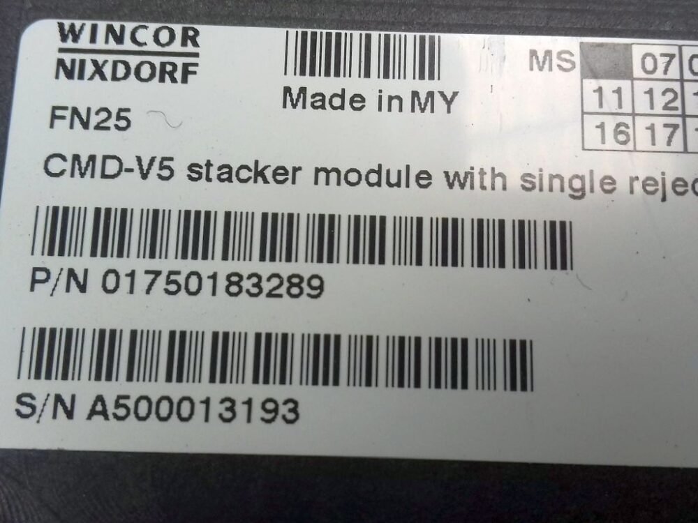 Wincor Nixdorf CMD-V5 STACKER MODULE WITH SINGLE REJECT PN: 1750183289, 1750183289