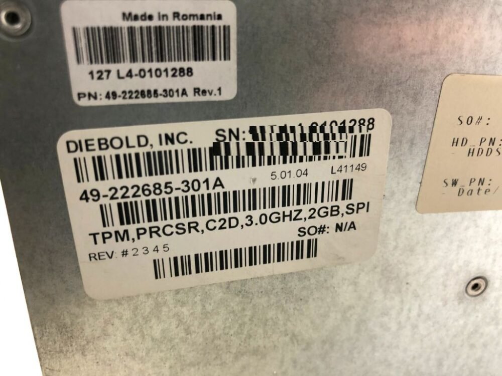 Diebold PRCSR, BASE, C2D,3.0GHZ, 2GB, PN: 49-222685-301A, 49222685301A