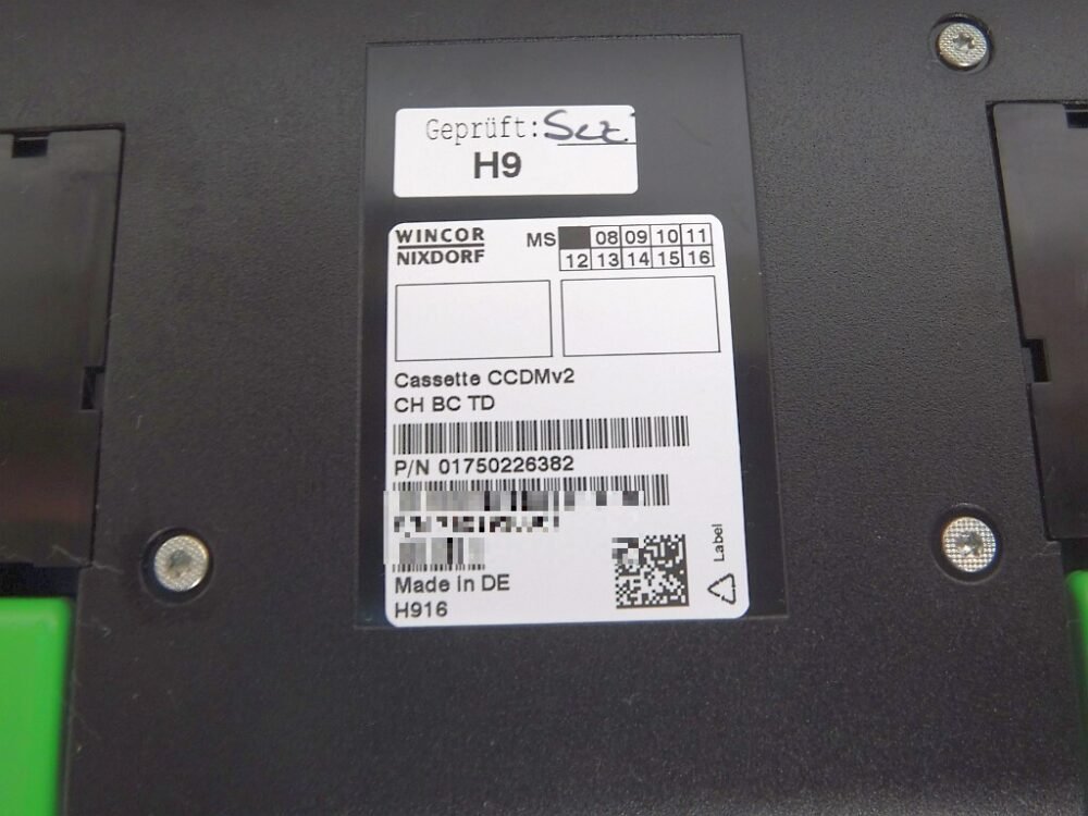 3691-4 Wincor Nixdorf Cassette CCDMv2_CH BC TD PN: 01750226382, 1750226382