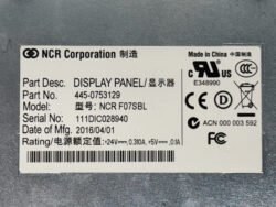 NCR, DISPLAY PANEL, NCR F07SB, PN: 445-0753129, 4450753129