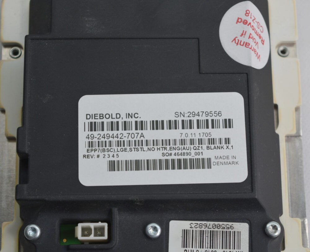 Diebold ATM KEYBOARD EPP7 (BSC), LGE, ST STLS, NO HTR, ENG (US), QZ1, BLANK PN: 49-249442-707A, 49249442707A